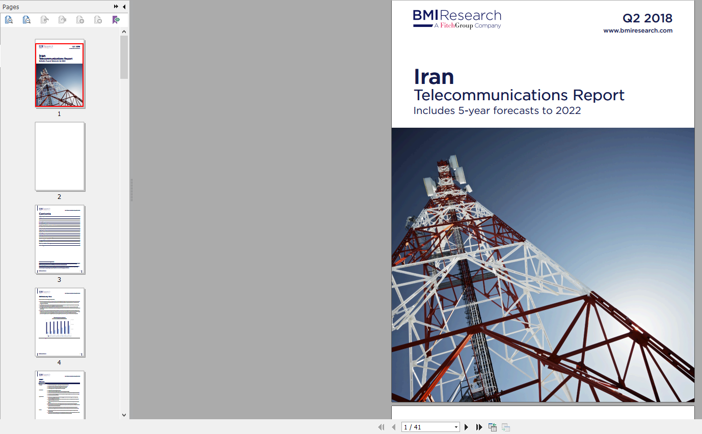 گزارش موسسه بیزینس مانیتور BMI Iran Telecommunications Report Q2 2018