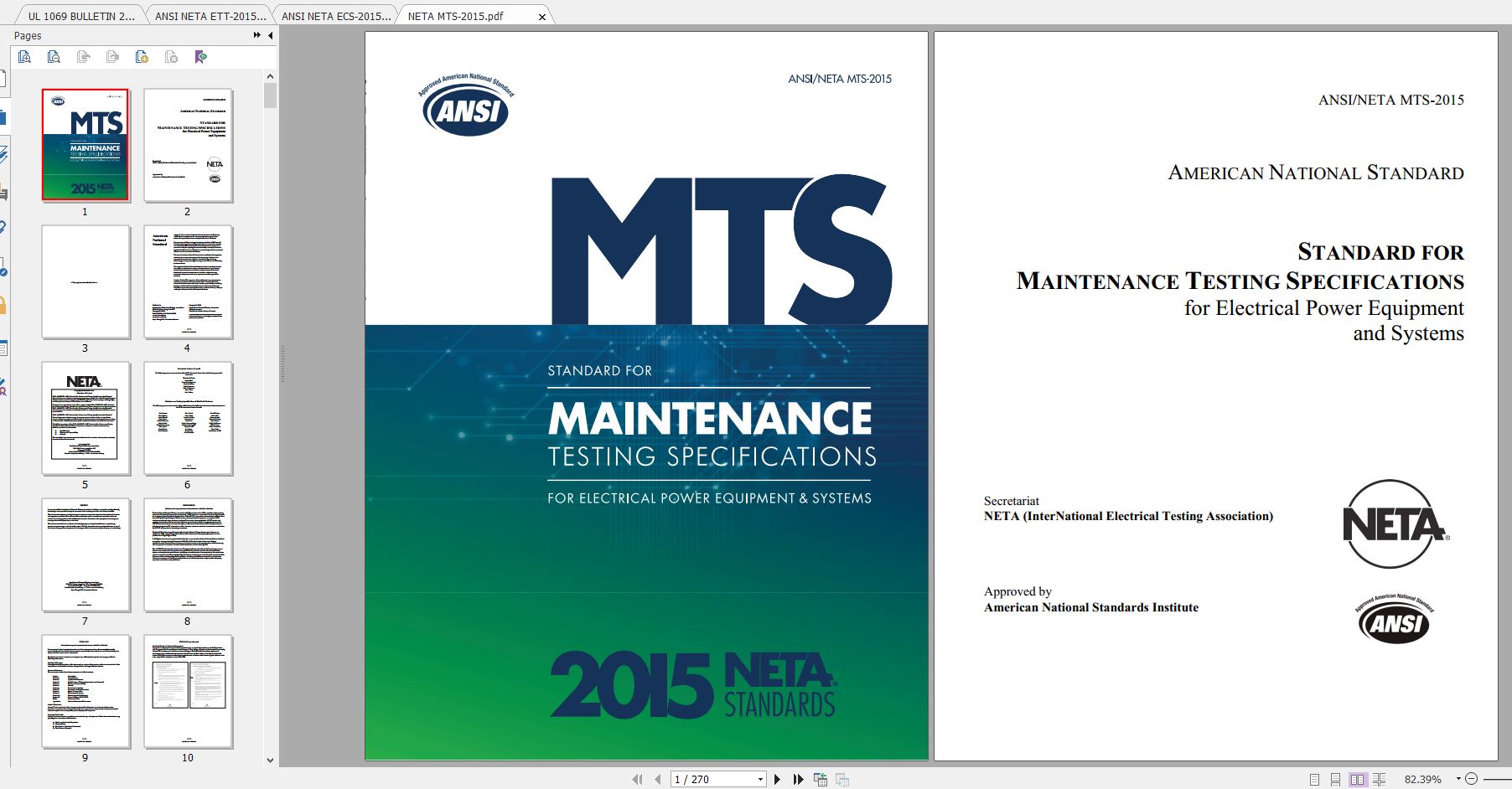 دانلود استاندارد ANSI NETA MTS-2015 خرید استاندارد Standard For Maintenance Testing Specifications For Electrical Power Equipment And Systems سیستم های قدرت گیگاپیپر