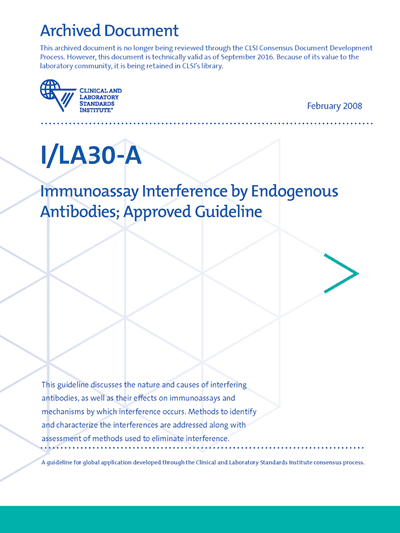 خرید استاندارد CLSI I/LA30 دانلود استاندارد Immunoassay Interference by Endogenous Antibodies, 1st Edition
