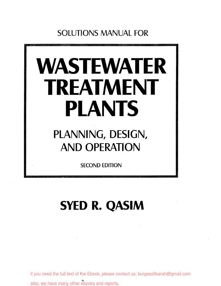 دانلود حل المسائل Wastewater Treatment Plants دانلود کتاب حل المسائل تصفیه خانه های فاضلاب ISBN-13 : 978-0849313400